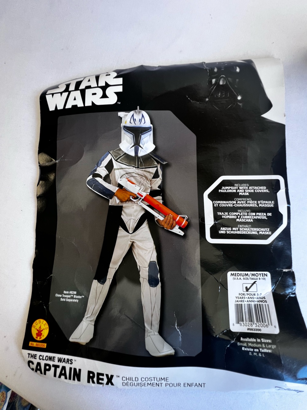 STAR WARS CAPTAIN REX COSTUME. WHITE, BLUE  & BLACK.  Child size Medium 5-7 year